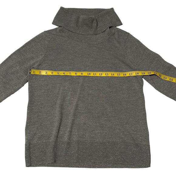 TALBOTS Cowl Neck Sweater LP Gray Silver Metallic Thread Large Petite Holiday - Picture 5 of 10